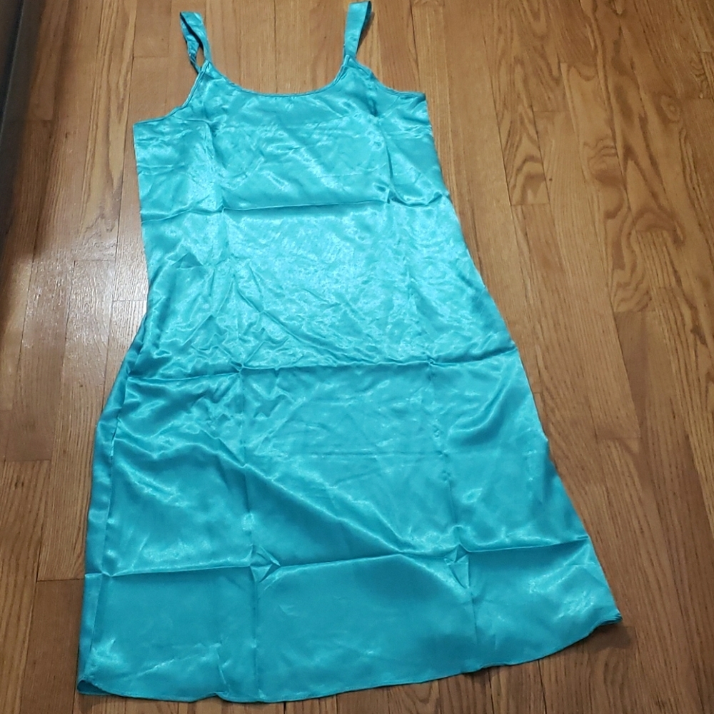 A blue silk dress low